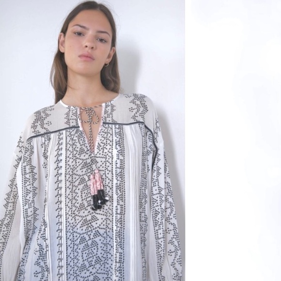 Zara Oyster White Printed Blouse top tunic cover up - Picture 1 of 9